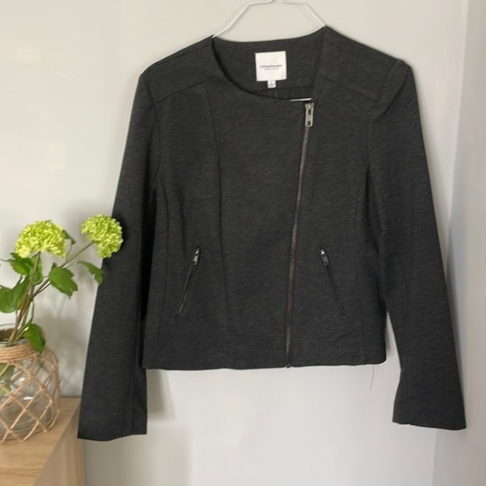 Catherine Malandrino blazer size large black charcoal jacket with zippers office